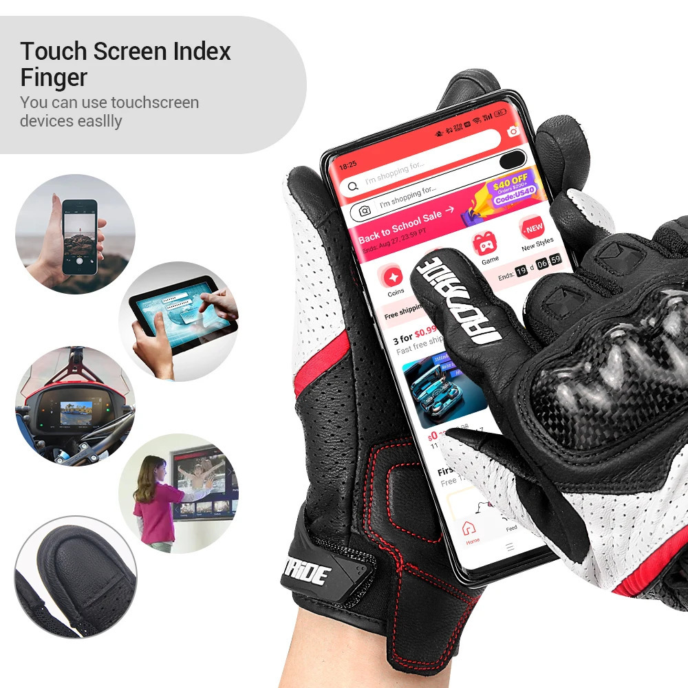 Cycling Gloves Carbon Fiber Motorcycle Cowhide Leather Moto Motorbike Motocross Antislip Protective Gear 231031