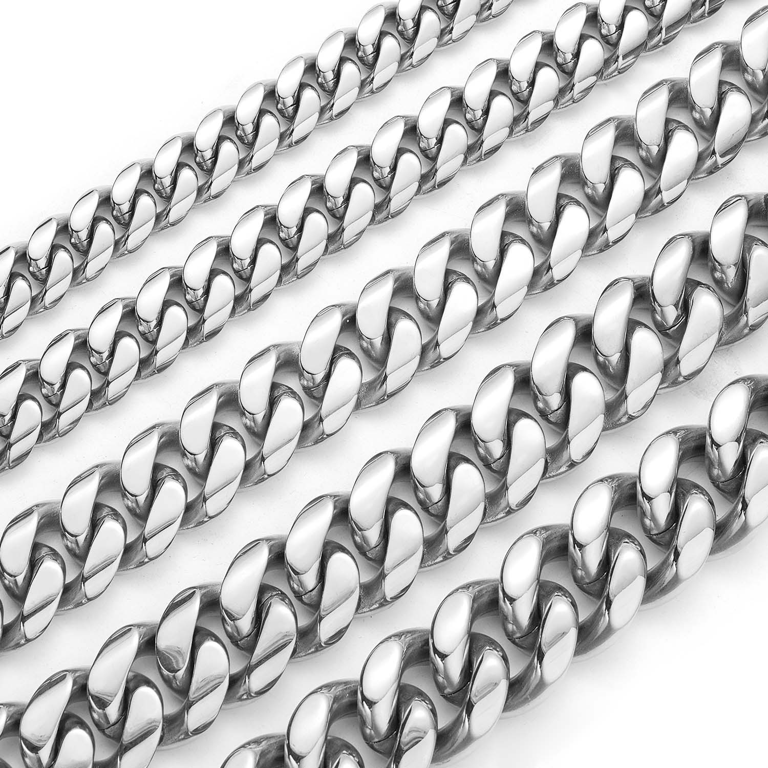 12-22mm Hip Hop Stainless Steel Miami Cuban Link Chain Necklace Jewelry Set Silver Full 5A Zircon Clasp 18K Gold Plated Accessories