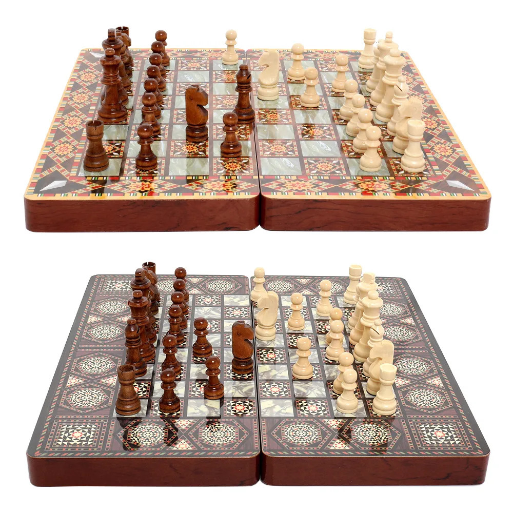 Chess Games 15 in Wooden Chess Sets Checkers Backgammon 3 IN 1 Board Game Table Portable Travel Kids Educational Toys Foldable Chessboard 231031