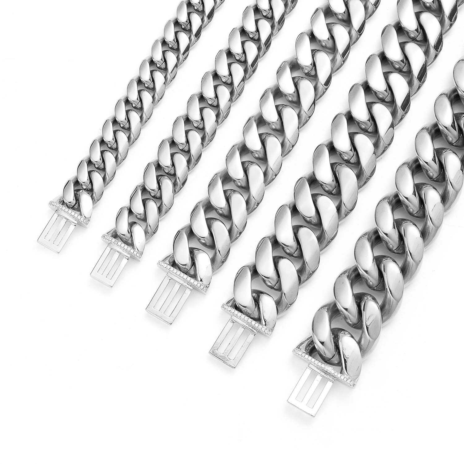 12-22mm Hip Hop Stainless Steel Miami Cuban Link Chain Necklace Jewelry Set Silver Full 5A Zircon Clasp 18K Gold Plated Accessories