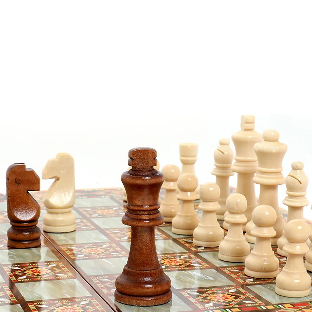 Chess Games 15 in Wooden Chess Sets Checkers Backgammon 3 IN 1 Board Game Table Portable Travel Kids Educational Toys Foldable Chessboard 231031
