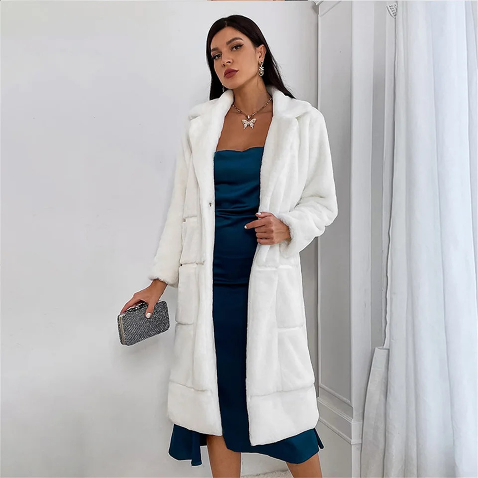 Women's Fur Faux White Teddy Coats Jacket Elegant Long Shaggy Trench Women Furry Jackets Fluffy Artificial Coat Winter Homewear 231030