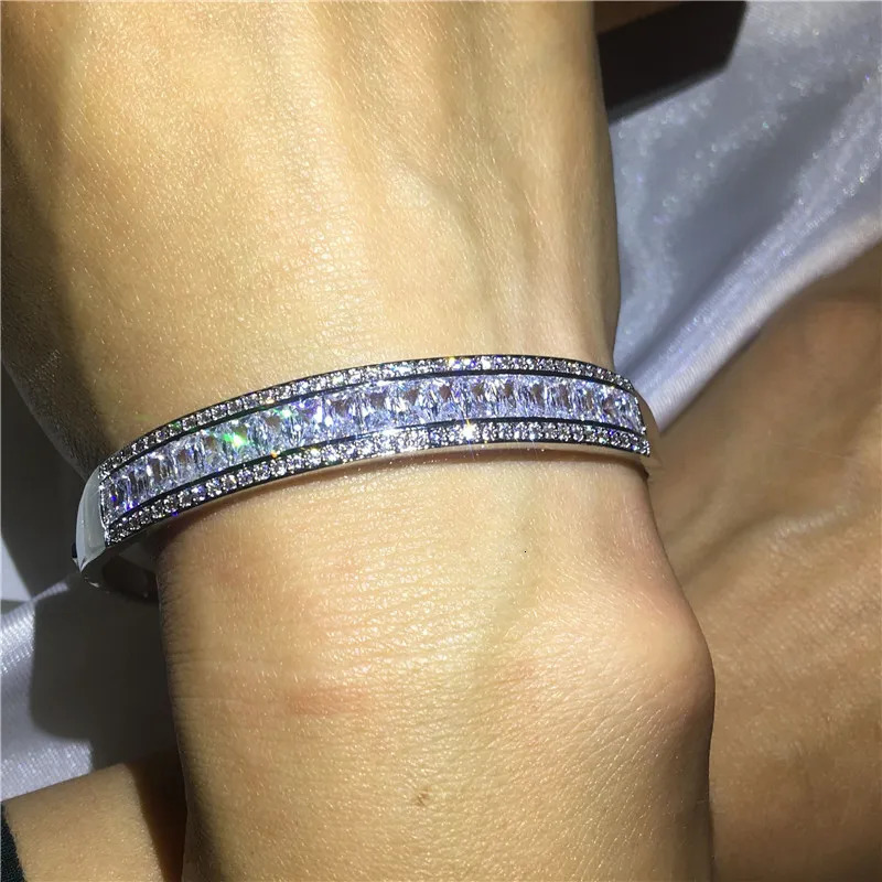 Baguette cut Diamond Bangle Trendy 925 Sterling Silver Party Engagement bangles Bracelets for women Bridal wedding accessaries 231030