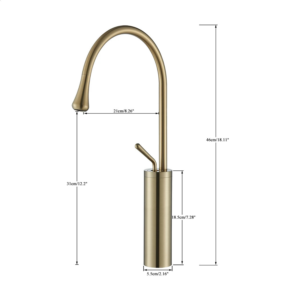 Kitchen Faucets Modern Basin Faucet Brushed Gold Bathroom Sink 360 Rotation Deck Mount Brass Cold Water Tap Crane For Or Bath 231030