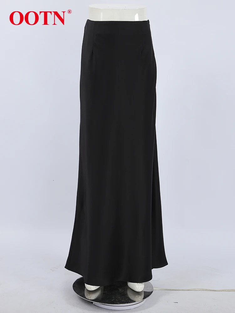 Skirts OOTN Elegant Satin Black Trumpet Skirts Autumn Fashion Slim High Waist Skirts Women Female Solid Office Long Skirt Summer 231031