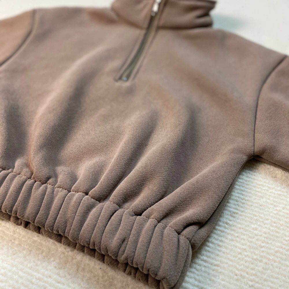 Clothing Sets Childrens Fleece Suits Half Zipper Insulate Sportwear Autumn Baby Boy Girl Clothes Set Pullover Sweater Jacket Top Pants Outfit 231030