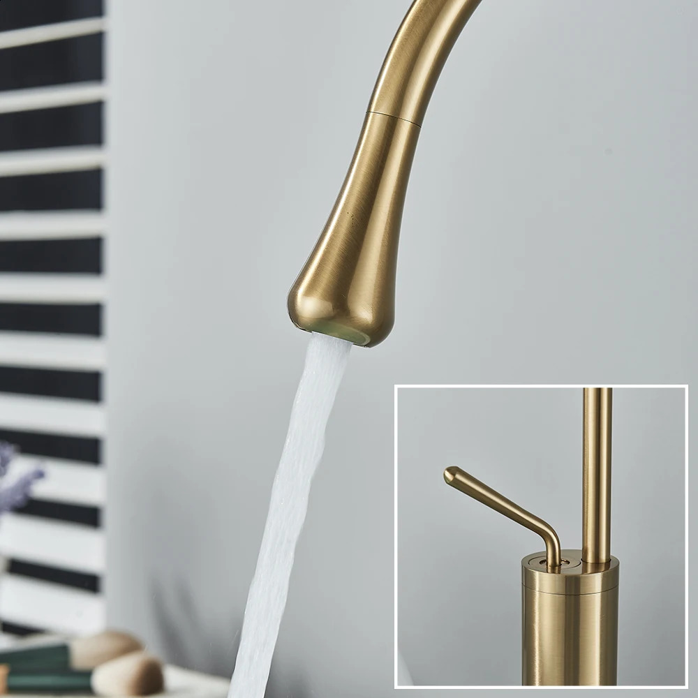 Kitchen Faucets Modern Basin Faucet Brushed Gold Bathroom Sink 360 Rotation Deck Mount Brass Cold Water Tap Crane For Or Bath 231030