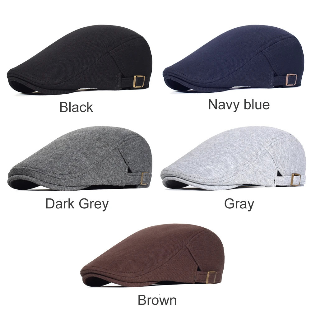 Berets Cotton Adjustable sboy Caps Men Woman Casual Beret Flat Ivy Cap Soft Solid Color Driving Cabbie Hat Unisex Black Gray Hats 231030