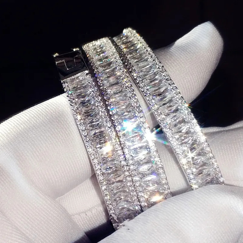 Baguette cut Diamond Bangle Trendy 925 Sterling Silver Party Engagement bangles Bracelets for women Bridal wedding accessaries 231030