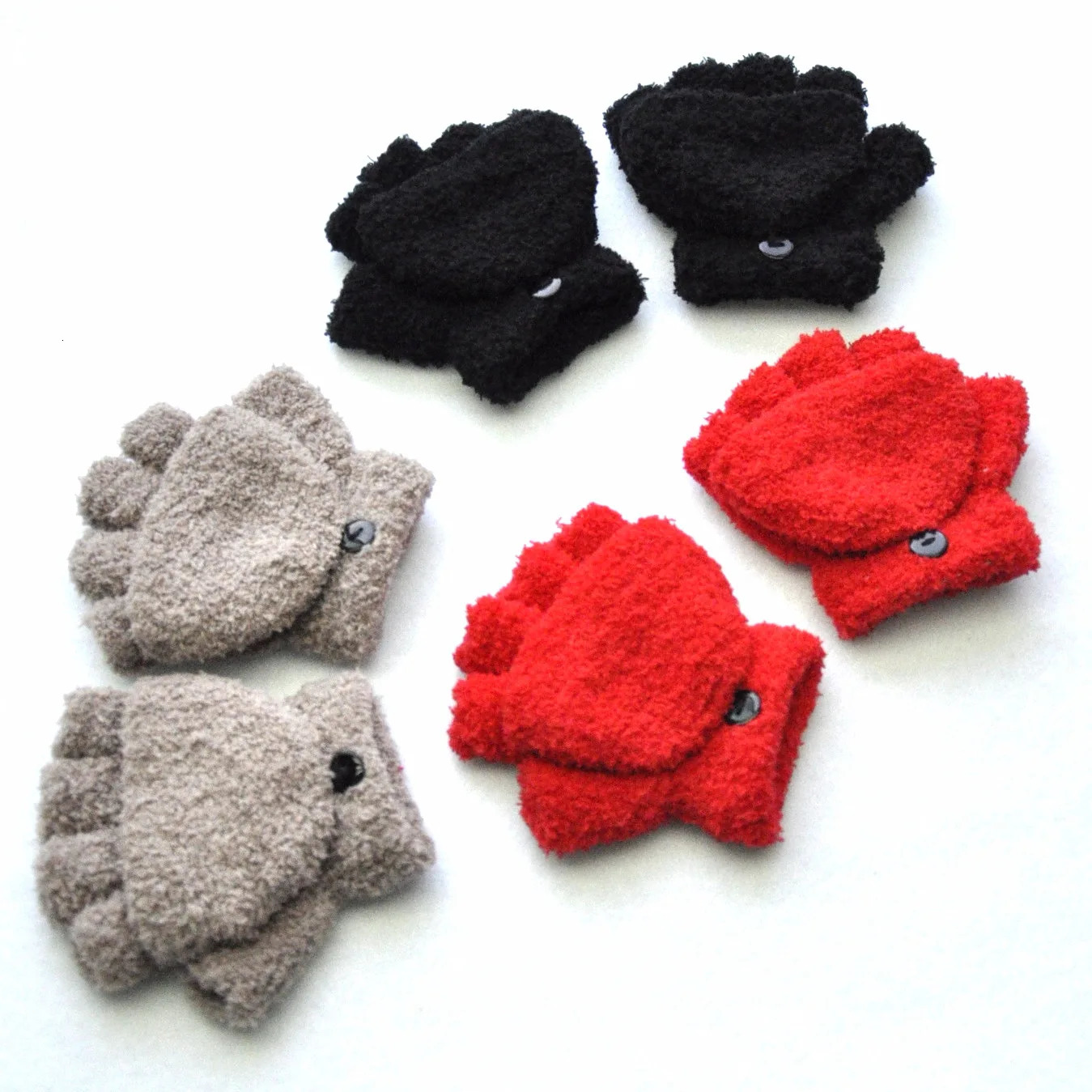 Childrens Finger Gloves Plush Thickened Warm Baby Gloves Children Pupil Student Winter Mittens Coral Fleece Flip Full Finger Gloves For 511Y Kid Glove