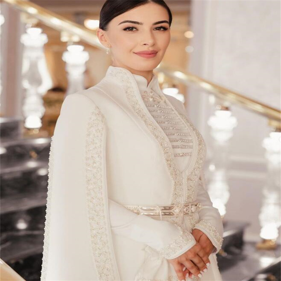 Traidtional Muslimah Caucasian Wedding Dress Elegant Georgian Circassian Long Sleeve Bride Dress Paskistani Islamic Moroccan Bridal Vestido De Noiva C