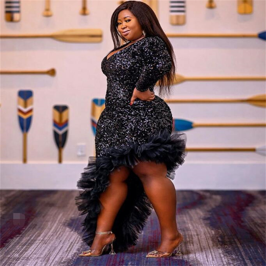 Sparkly Shine Large Size Prom Dress For Black Girls Off Shoulders Sequin Black Evening Gowns Obese Women 30th Birthday Dance Vestidos De Noche Formal 