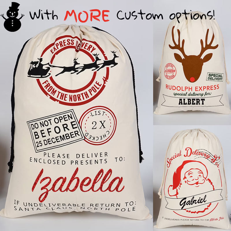 Santa Sacks Monogrammable Christmas Gift Bags SantaSack Drawstring Bag SantaClaus Deer 33 Designs Bulk in Stock YW244-WLL