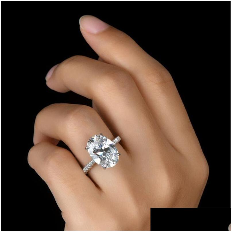 Wedding Rings Vintage Oval Cut 4Ct Lab Dia Promise Ring 100% Real Sterg Sier Engagement Band For Women Jewelry Drop Delive Dhurl