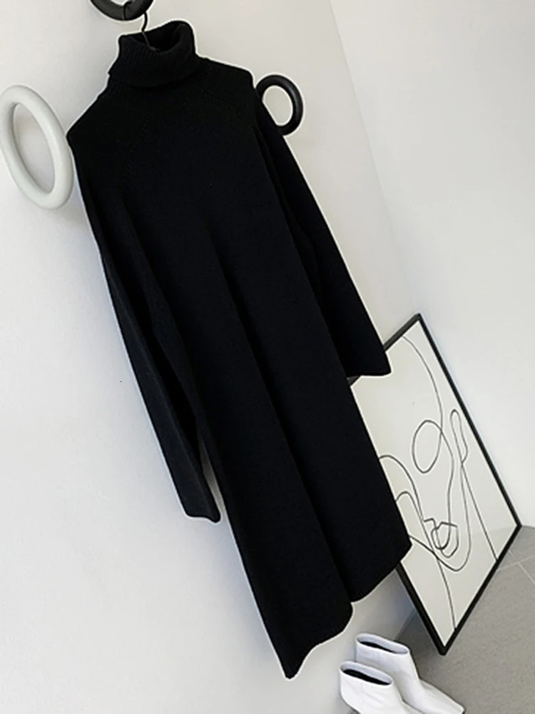 VGH Elegant Sweater For Women Turtleneck Long Sleeve High Waist Asymmetric Spilt Thick Sweaters Female Winner Fashion 231031