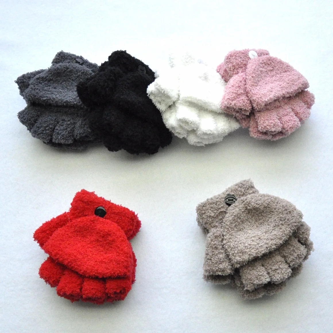 Childrens Finger Gloves Plush Thickened Warm Baby Gloves Children Pupil Student Winter Mittens Coral Fleece Flip Full Finger Gloves For 511Y Kid Glove