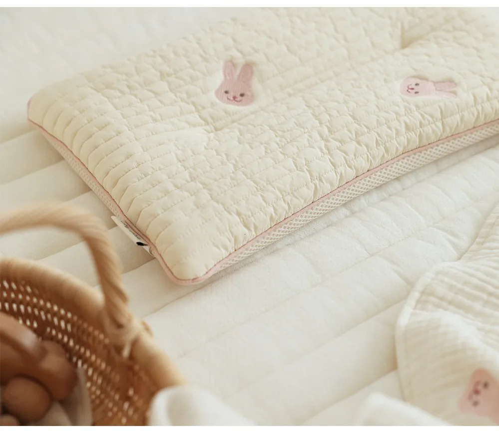 Pillows born Baby Pillow Breathable Cartoon Bear Rabbit Pillow Baby Embroidered Pillow for Children Kids Washable Pillow 40x25cm 231031