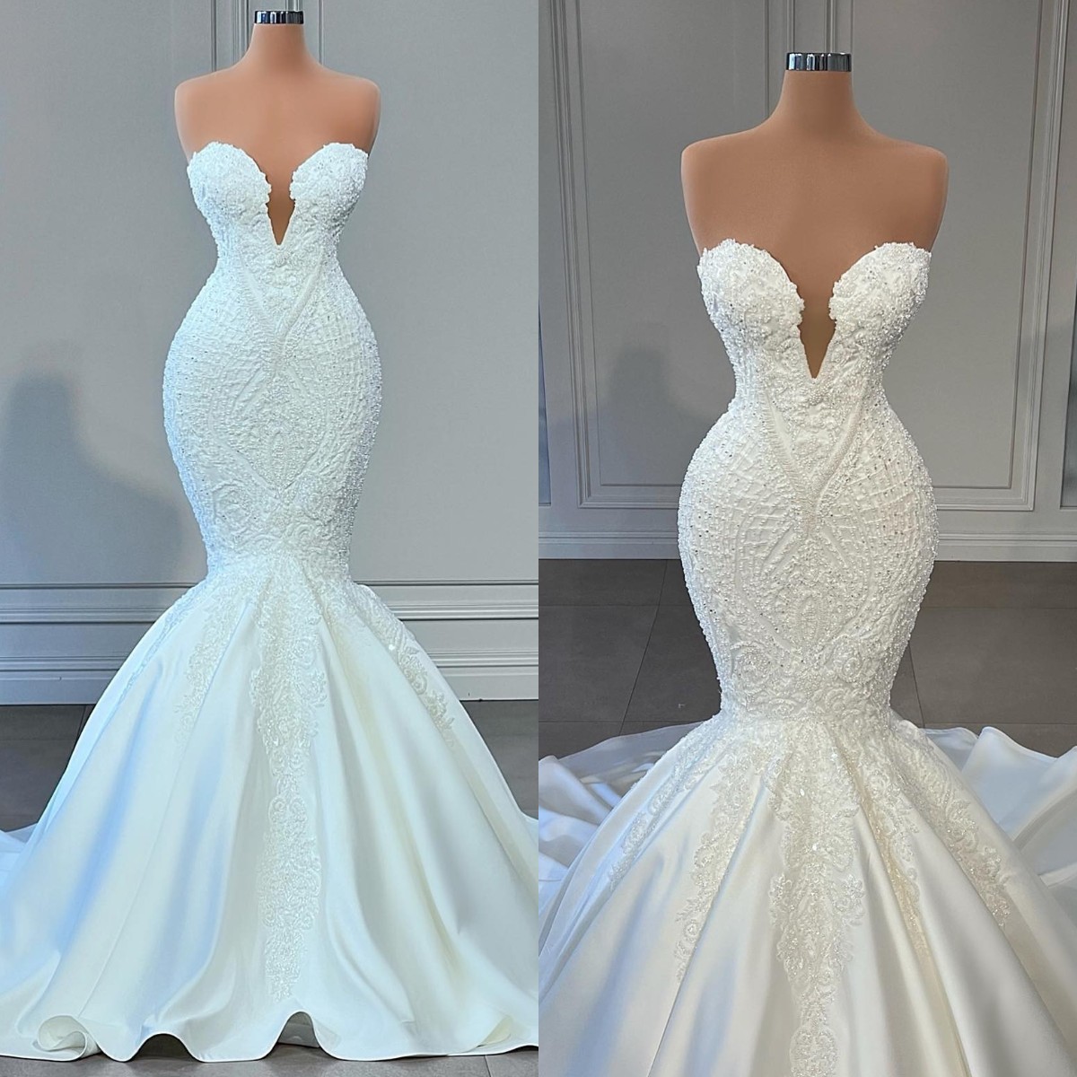Gorgeous Lace Mermaid Dresses Sweetheart V Neck Wedding Dress Appliques Sweep Train Robe De Mariee Bridal Gowns 6660305