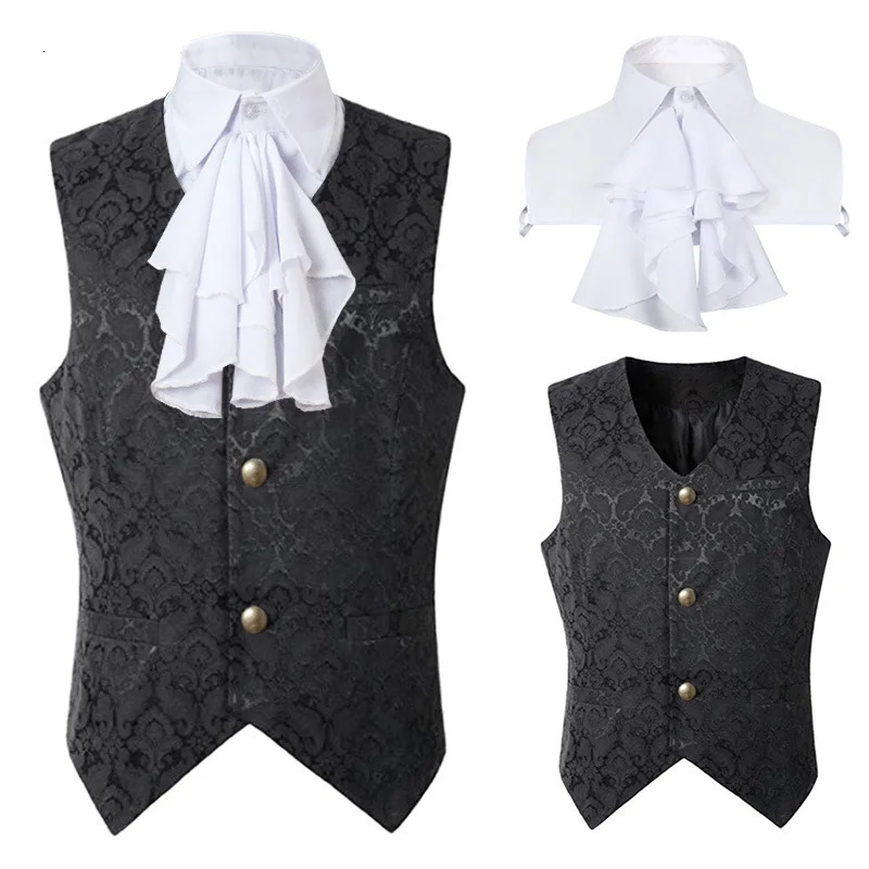 Men s Vests Black Vest Men Renaissance Steampunk Coat Gothic Jacquard Waistcoat Single Breasted Business Formal Dress for Suit 231031