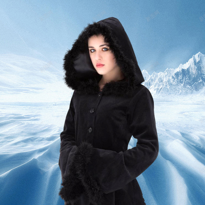 Women039s Wool Blends Women Autumn Winter Vintage Coat Steampunk Floor Length Hooded Medieval Warm Fur Trim Maxi Gothic Witch
