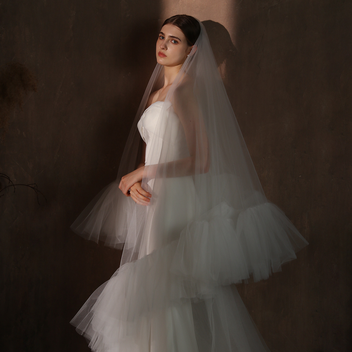 Stunning Wedding Veil Long Court Train Bridal Veils 2 Layers Tulle with Comb