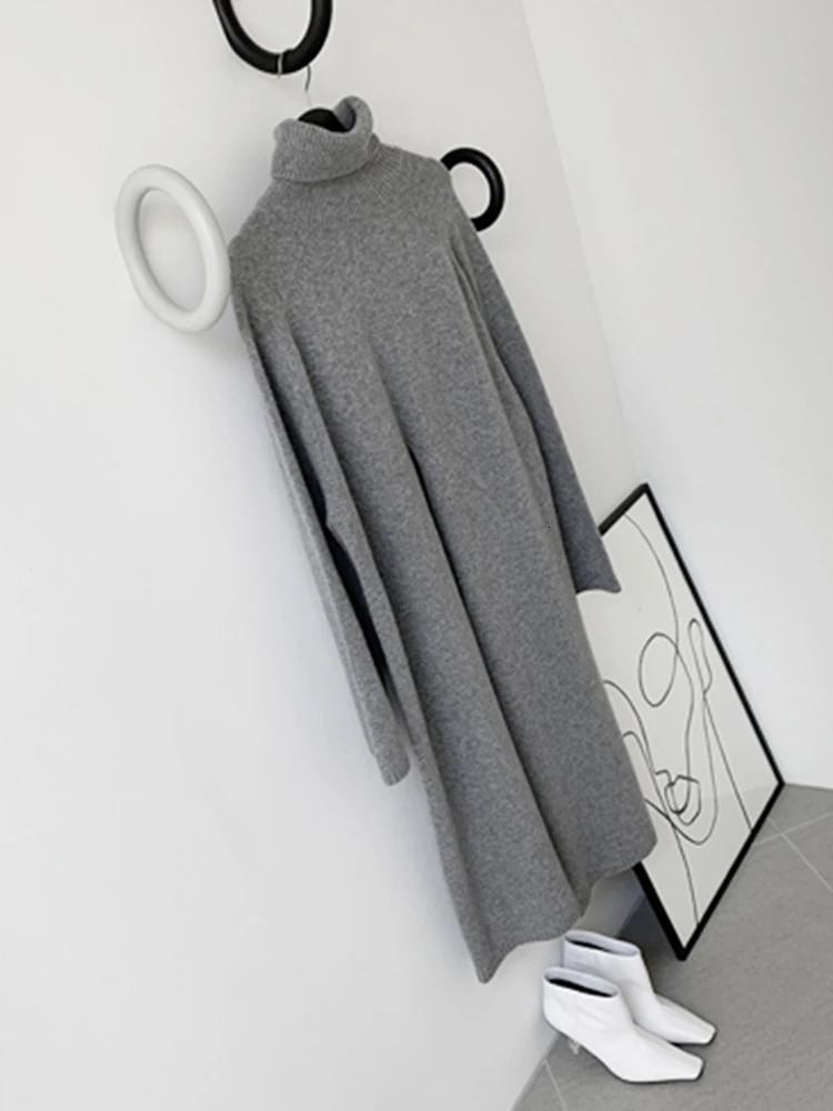 VGH Elegant Sweater For Women Turtleneck Long Sleeve High Waist Asymmetric Spilt Thick Sweaters Female Winner Fashion 231031