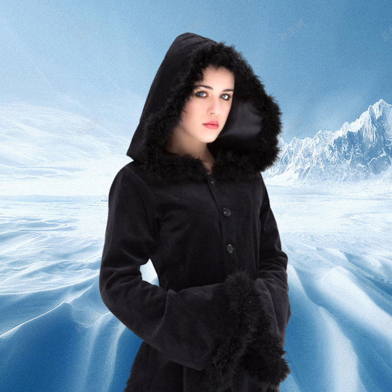 Women039s Wool Blends Women Autumn Winter Vintage Coat Steampunk Floor Length Hooded Medieval Warm Fur Trim Maxi Gothic Witch