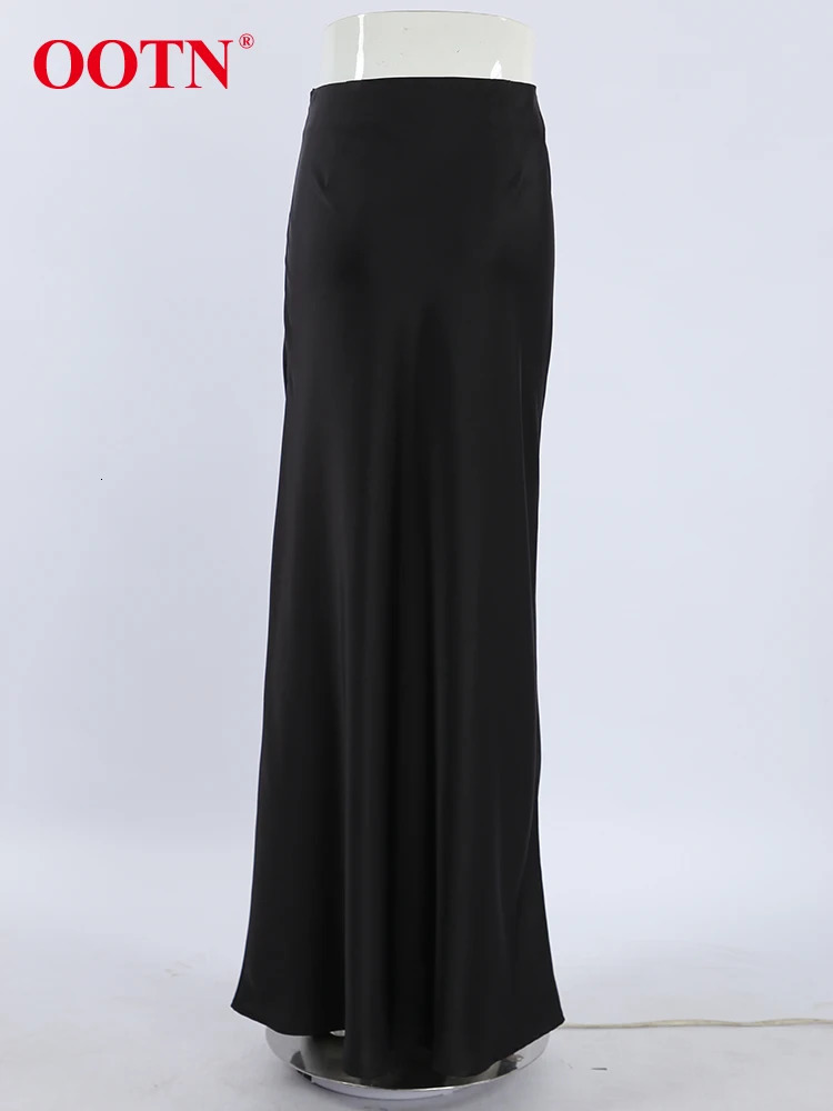 Skirts OOTN Elegant Satin Black Trumpet Skirts Autumn Fashion Slim High Waist Skirts Women Female Solid Office Long Skirt Summer 231031