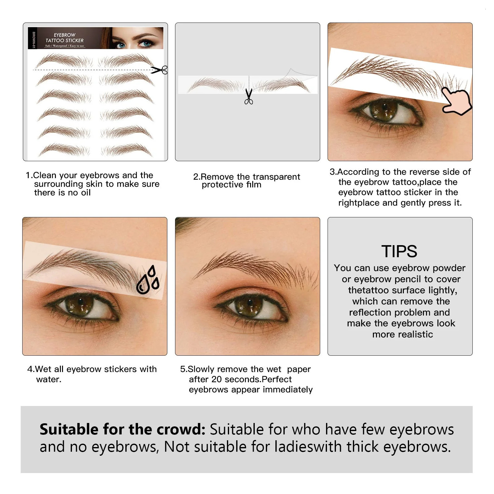 Eyebrow Enhancers 5 Sheets Eyebrow 3D Sticker False Eyebrows Cosmetics Temporary Tattoos Water Proof Stickers Make Pvr Girl Makeup 231031