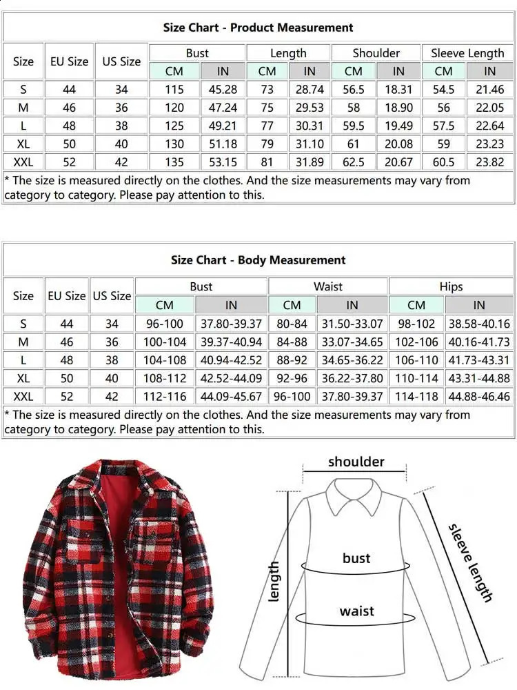 Men's Jackets Plaid Jacket for Men Fluffy Fleece Shirt Jacket with Pocket Button-up Faux Fur Sherpa Streetwear Topcoats Z4738534 231030