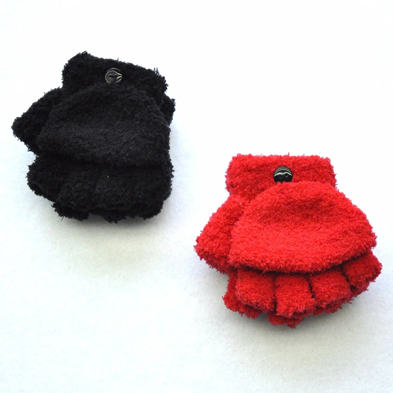 Childrens Finger Gloves Plush Thickened Warm Baby Gloves Children Pupil Student Winter Mittens Coral Fleece Flip Full Finger Gloves For 511Y Kid Glove