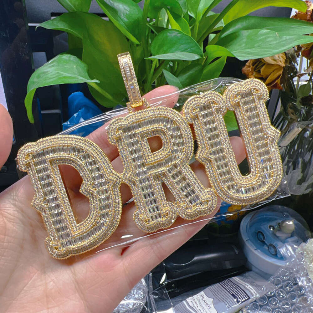 Icy Letter Charm Pendant Real Gold Plated Women Hip Hop Jewelry Iced Out DIY Private Custom Name Moissanite Dia NecklaceCustom alphanumeric