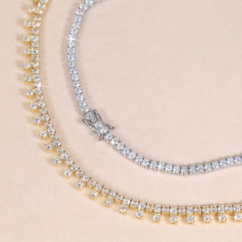 3mm Round Zircon Tennis Chain Choker Necklace Drop Charm Hip Hop Women Men Full Paved 5A Cubic Zirconia Christmas Valentine Gift Jewelry