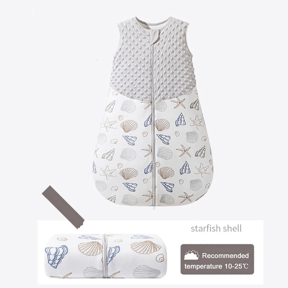 Sleeping Bags Baby Sleepsack 3-24Months Autumn Baby Sleeping Bag Blanket 1.5Tog Doudou Soft Feeling Starfish Shell Print Vest Style 231031
