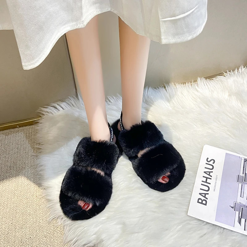 Autumn Thick Bottom Platform Fur Slippers Soft Comfort Furry Slides Fashion Outdoor House Indoor Shoes for Women