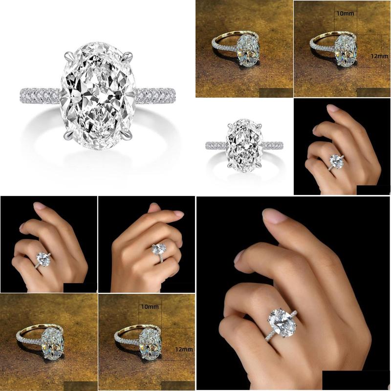 Wedding Rings Vintage Oval Cut 4Ct Lab Dia Promise Ring 100% Real Sterg Sier Engagement Band For Women Jewelry Drop Delive Dhurl