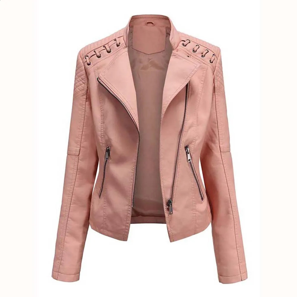 Women's Leather Faux Leather Autumn Winter Lady Pu Faux Leather Jackets Women Long Sleeve Zipper Slim Motor Biker Leather Coat Female Outwear Top