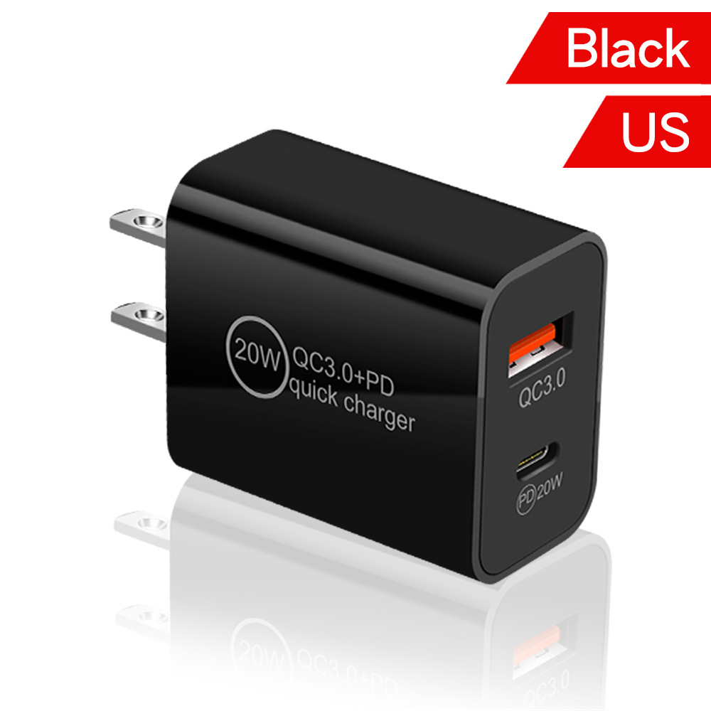 PD 18W Home Charger 5V 3A EU US UK Standard Type-c QC3.0 Dual Port Fast Charging Adapter Charging Plug