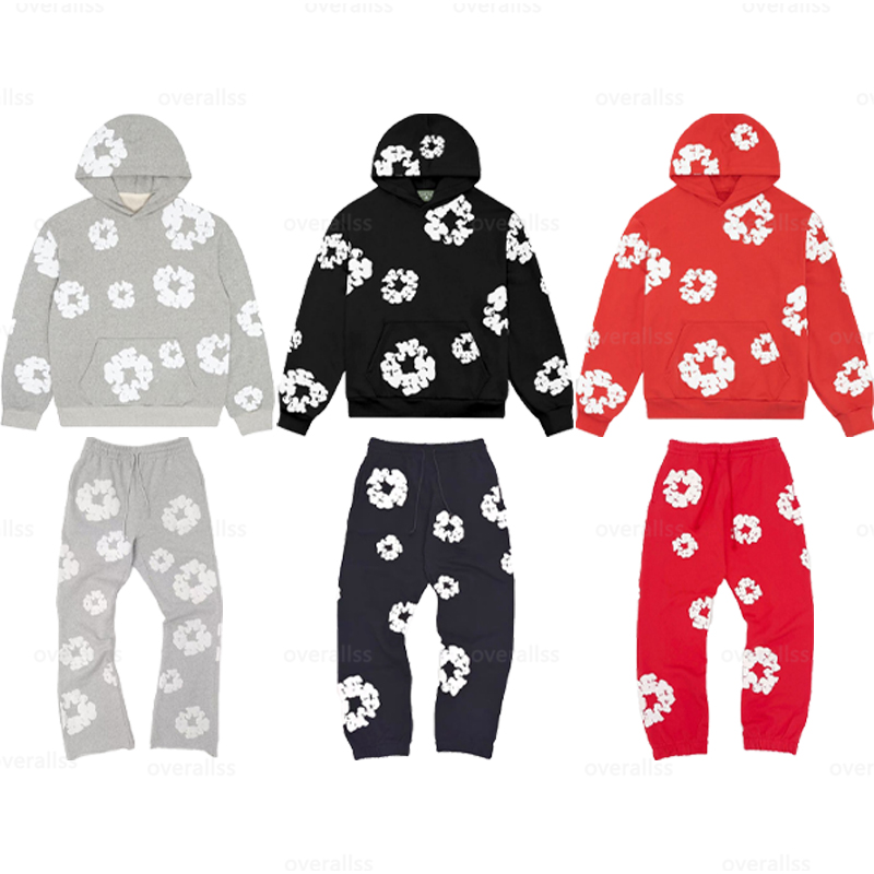 Mens demin hoodie Deniteares Designer wreath Hoodies Sweatshirts Sweatsuit Pullover Foam Loose Hip Hop Jogger Tracksuit Sportwear Pants Xatclothing