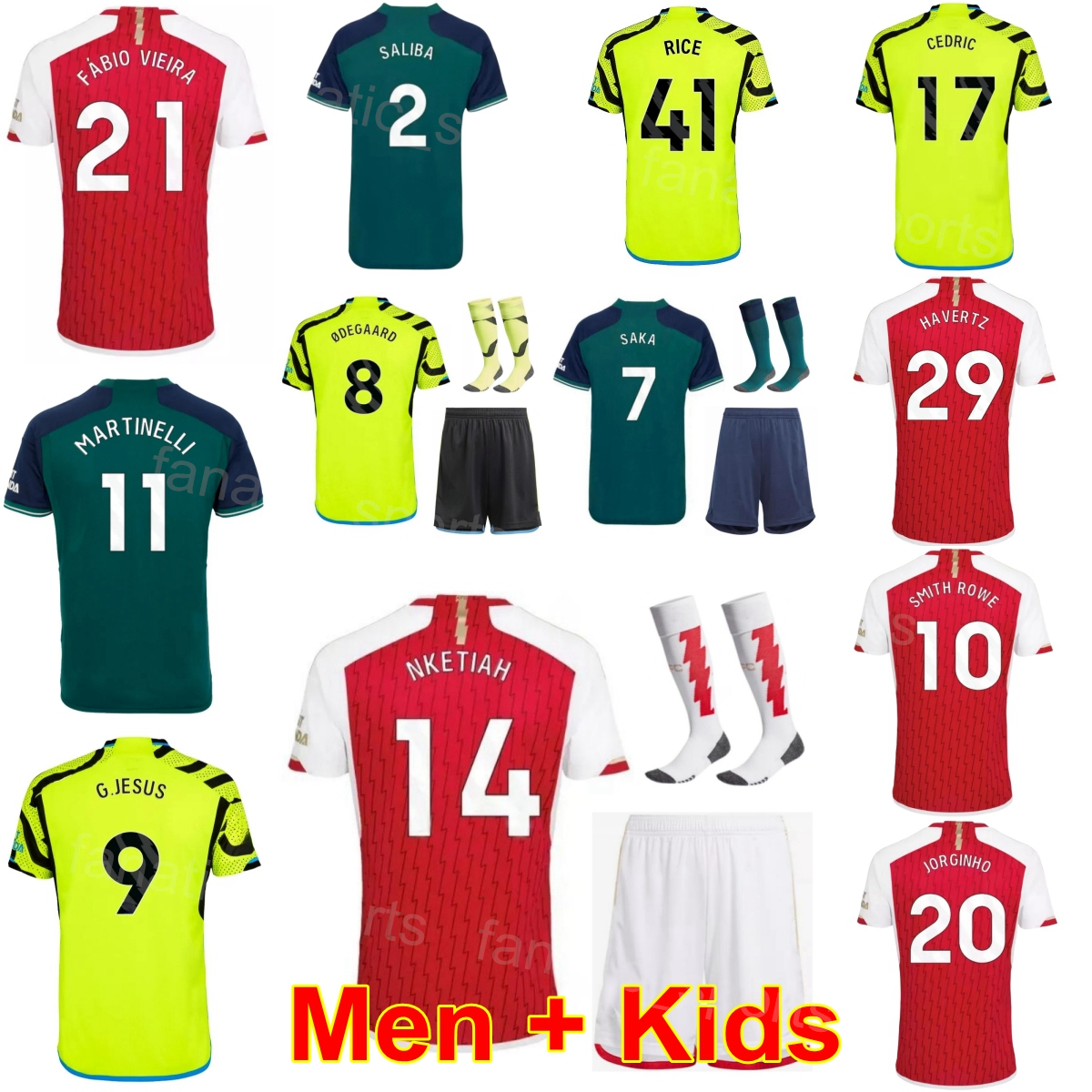 23/24 Soccer 11 Gabriel Martinelli Jersey Men Kids Set Club 7 Bukayo Saka 8 Martin Odegaard 21 Fabio Vieira 1 Aaron Ramsdale 9 Kai Havertz Football Shirt Kits ASenNa