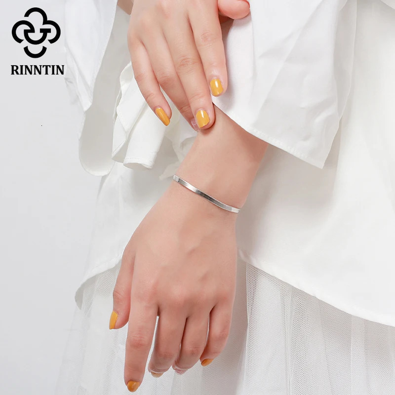 Chain Rinntin 18K Gold 925 Sterling Silver Italian 3mm Flexible Flat Herringbone Chain Bracelet for Women Party Bangle Jewelry SB107 231031