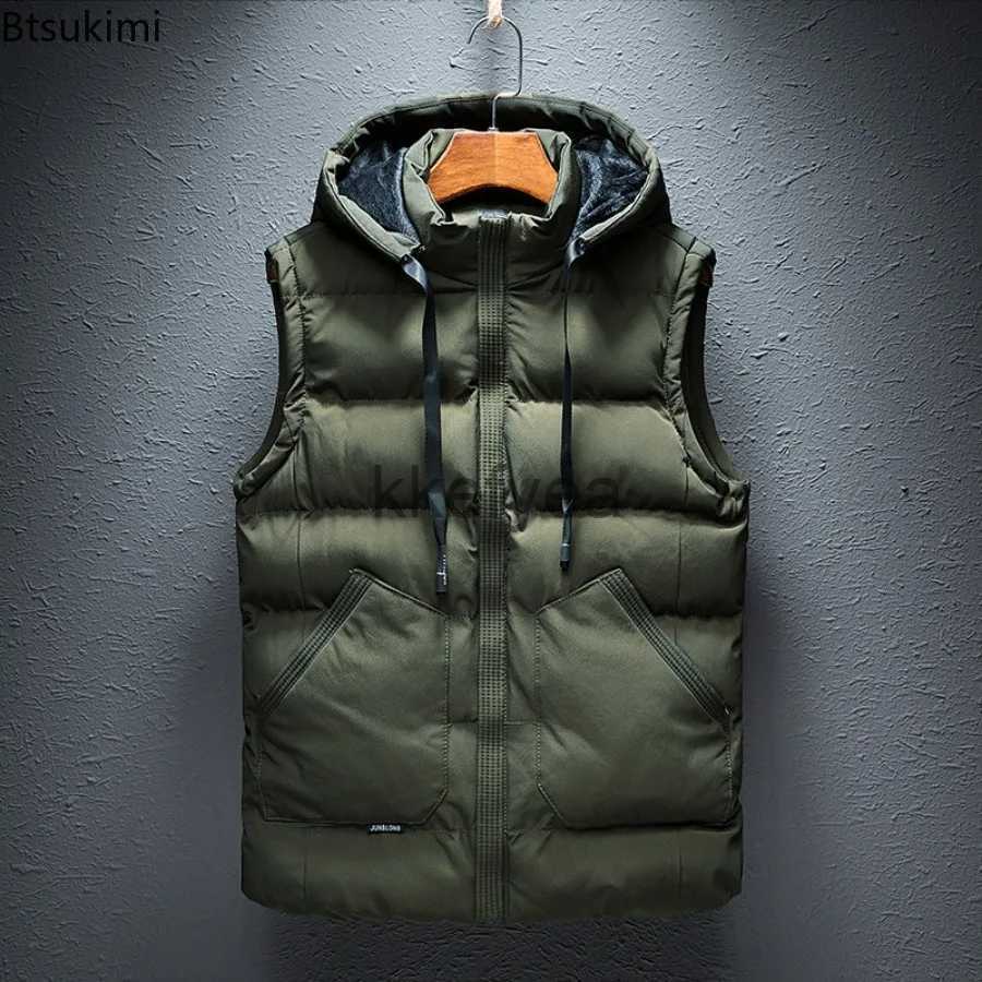Men's Vests 2023 Men's Warm Sleeveless Jacket Autumn Winter High End Casual Cotton Vest Male Double Diagonal Large Pocket Hooded Vests 3XL J