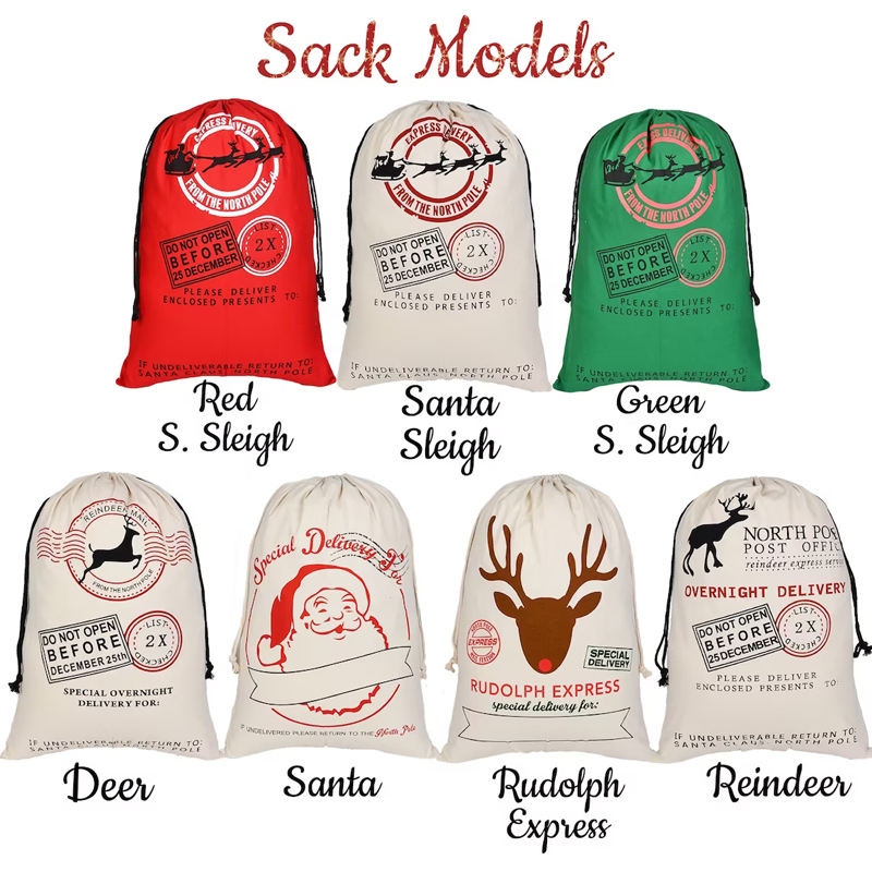 Santa Sacks Monogrammable Christmas Gift Bags SantaSack Drawstring Bag SantaClaus Deer 33 Designs Bulk in Stock YW244-WLL
