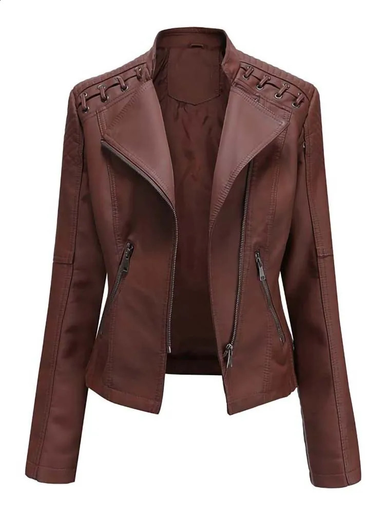 Women's Leather Faux Leather Autumn Winter Lady Pu Faux Leather Jackets Women Long Sleeve Zipper Slim Motor Biker Leather Coat Female Outwear Top