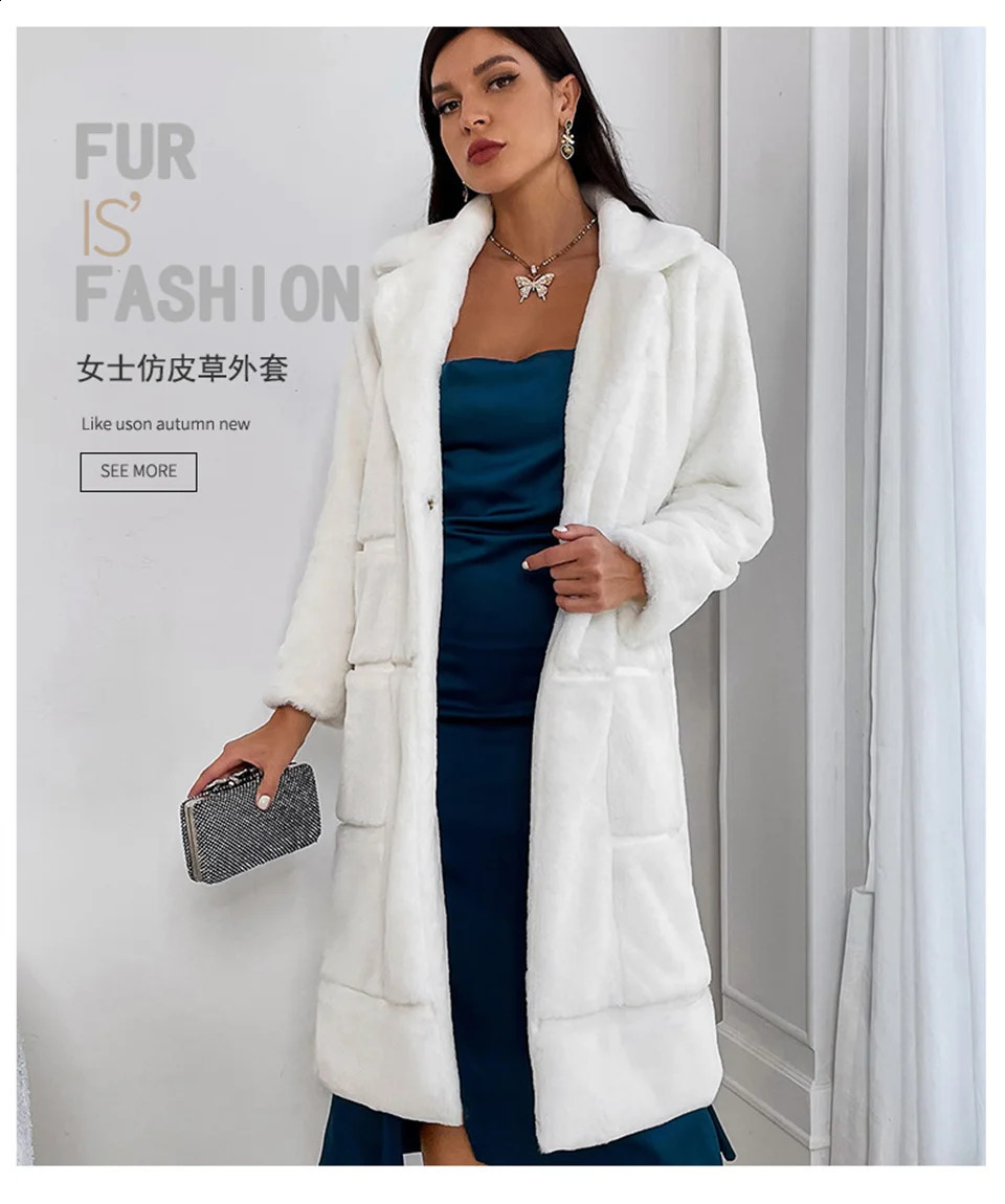 Women's Fur Faux White Teddy Coats Jacket Elegant Long Shaggy Trench Women Furry Jackets Fluffy Artificial Coat Winter Homewear 231030