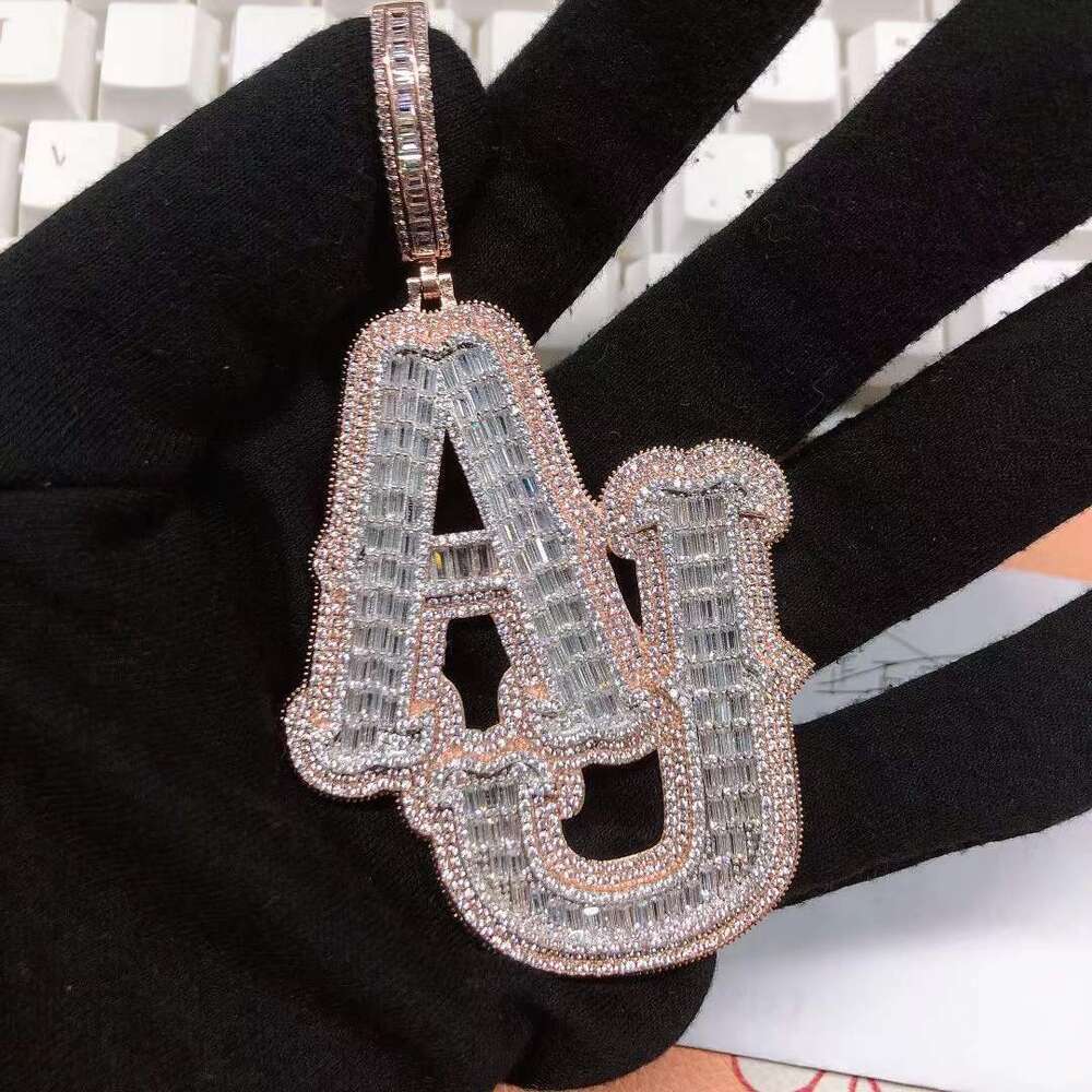 Icy Letter Charm Pendant Real Gold Plated Women Hip Hop Jewelry Iced Out DIY Private Custom Name Moissanite Dia NecklaceCustom alphanumeric