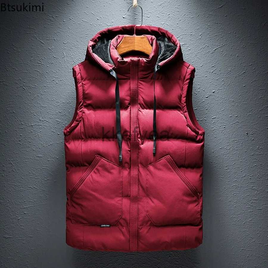 Men's Vests 2023 Men's Warm Sleeveless Jacket Autumn Winter High End Casual Cotton Vest Male Double Diagonal Large Pocket Hooded Vests 3XL J