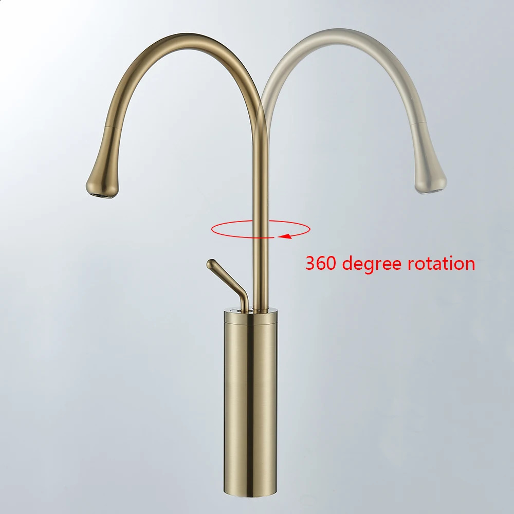 Kitchen Faucets Modern Basin Faucet Brushed Gold Bathroom Sink 360 Rotation Deck Mount Brass Cold Water Tap Crane For Or Bath 231030