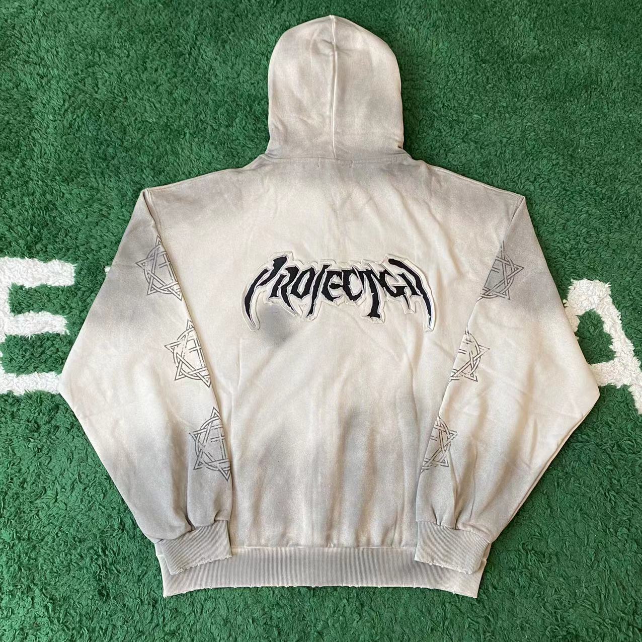 Grailz Project Vintage High Street Men Loose Hooded Style for Men Zipper Jacket Washed Damaged Spray Dirty Zipper Coat
