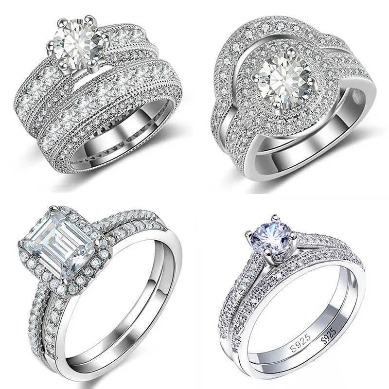 Band 2023 New Sterg Sier Big Wedding Rings Set for Bridal Women Engagement Finger Party Gift Designer Jewelry J230517